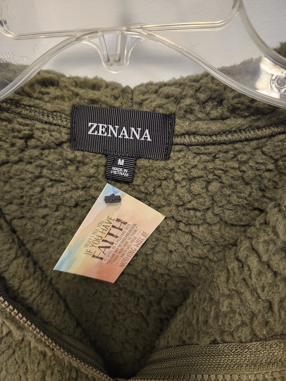 Zenana Olive Green Sherpa High/Low Zip Vest Women's Size Medium - Picture 3 of 4